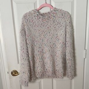 Cozy Speckled Fuzzy Crewneck Sweater Cream with Multicolor Flecks macaron small